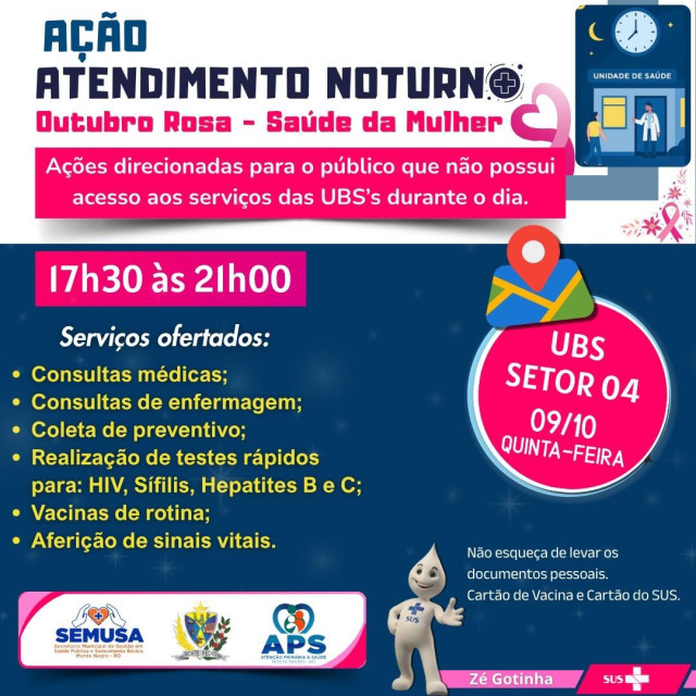 Ação de Atendimento Noturno – Outubro Rosa: Saúde da Mulher
