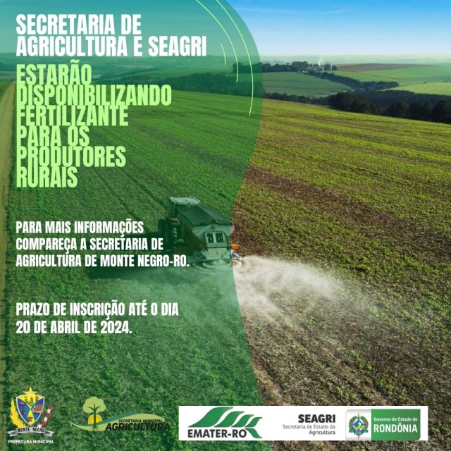 Cadastro em Parceria: Fornecimento de Fertilizante Orgânico-Mineral Classe A pela Secretaria Municipal de Agricultura e SEAGRI